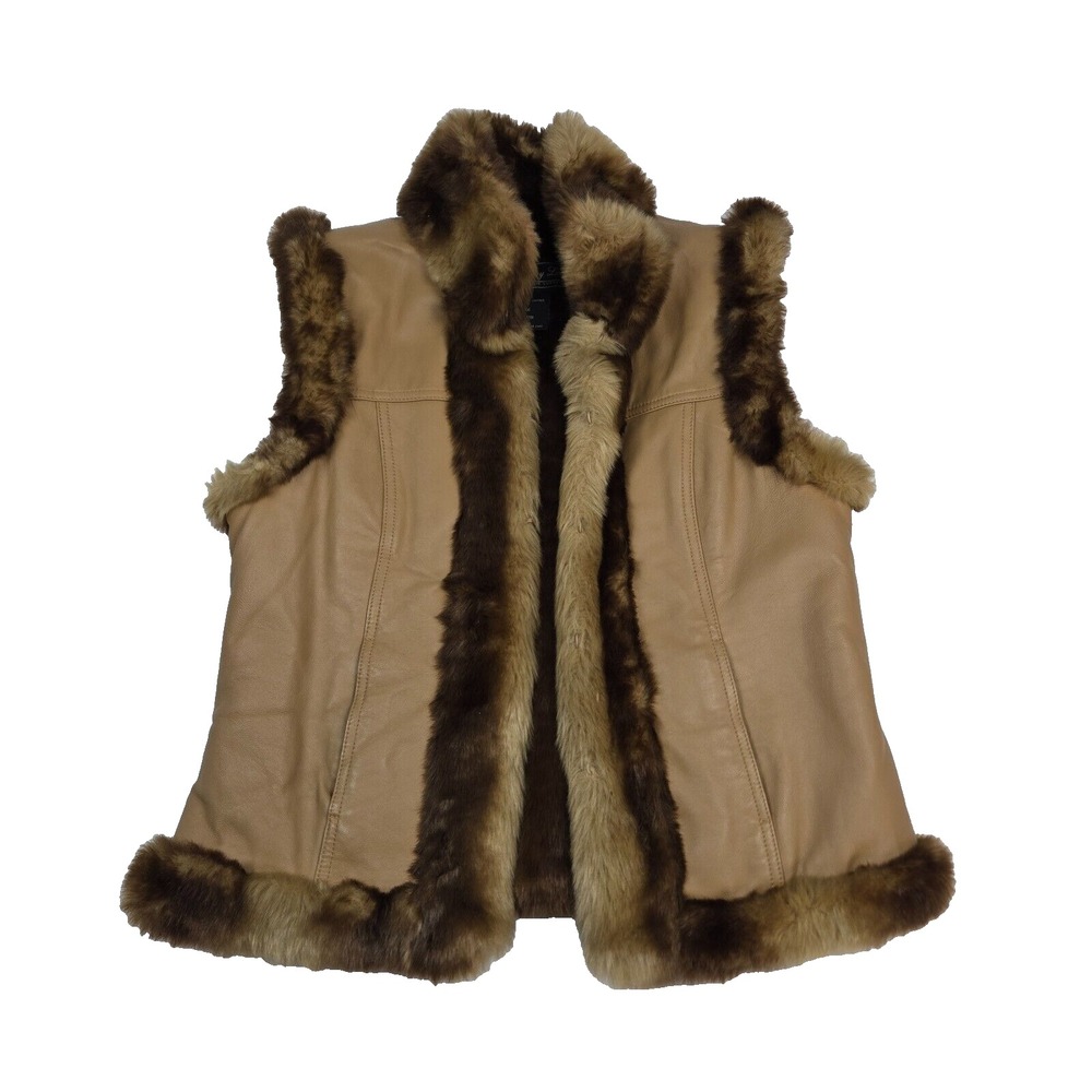 Terry Lewis Classic Luxuries Genuine Leather Vest Brown with Faux Fur Small‎
